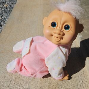 Russ Pink Plush Baby Doll with Blue Eyes and White Hair